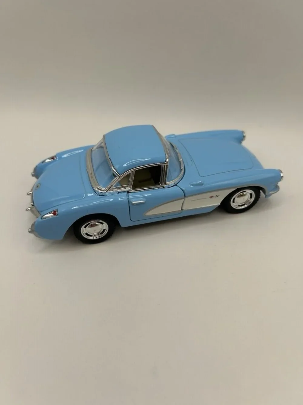 Lot of 3 Diecast Cars Corvette VW Beetle Mustang Kinsmart Scale Blue Red Yellow